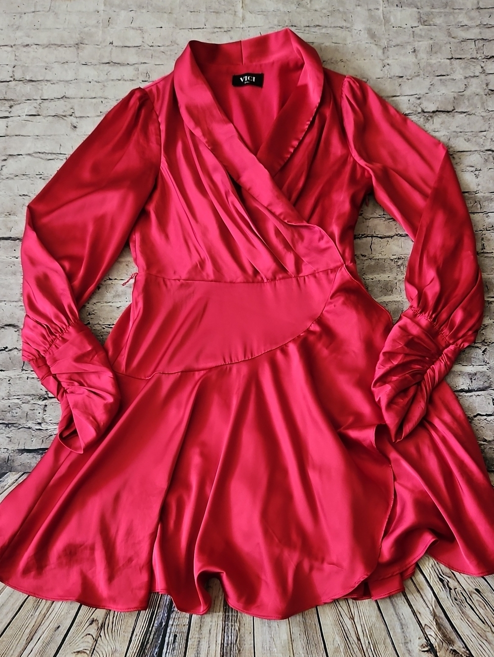 VICI Satin Wrap Mini Dress in Hot Pink Size Small